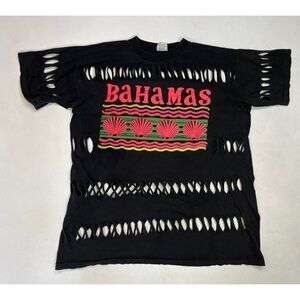 VINTAGE Bahamas Souvenir Graphic T-shirt Women XL Black 90s Single Stitch